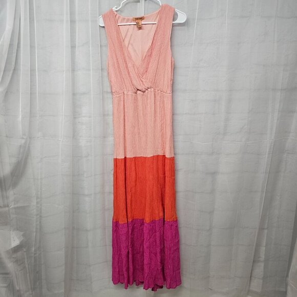 Flying Tomato Pink Orange Sleeveless Maxi Dress Colorblock Boho Festival M - Picture 8 of 11